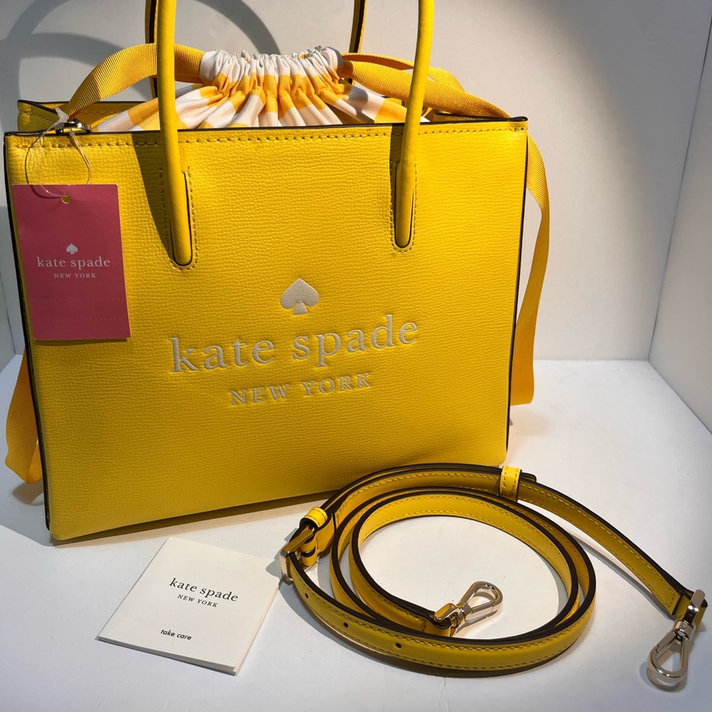 NWT kate spade trista leather yellow sesame logo shopper